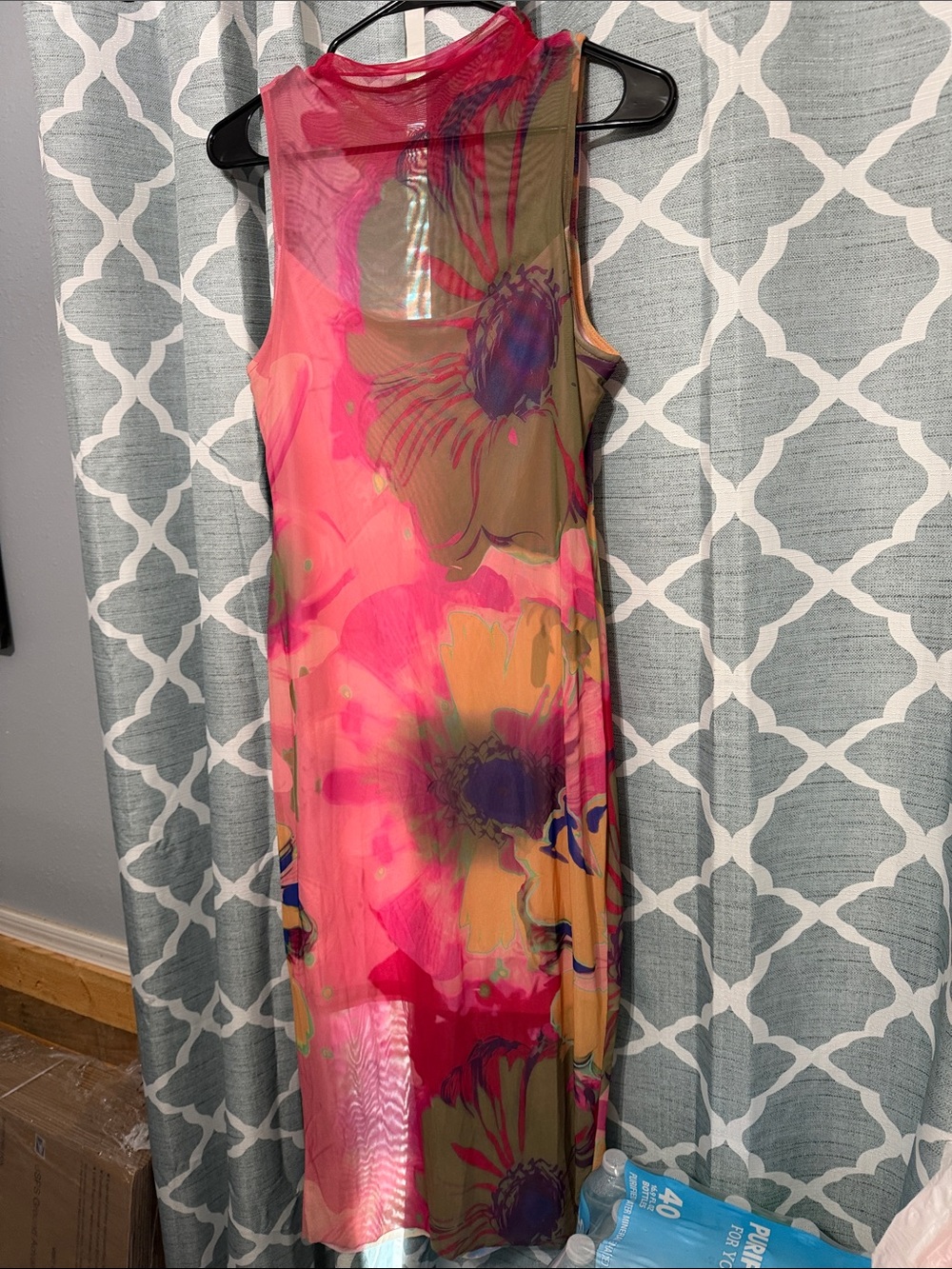 Steve Madden Pink Multicolor Floral Mesh Maxi Dress